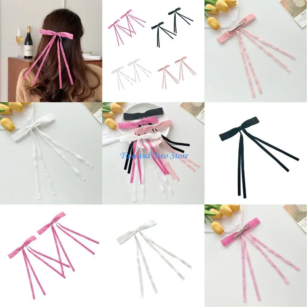 

HX6F 2 pieces Bowknot Hairpin for Sweet Girls Sweet Charm Hair Barrettes Aesthetics Cloth Hair Accessories