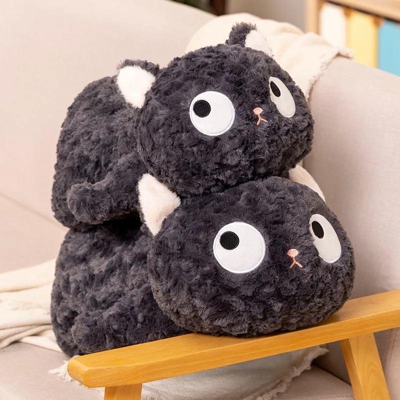 New Lovely Lie Prone Proud Black Cat Plush Toys Soft Comfy Fluffy Cartoon Big Eyes Kitten Throw Pilow Nice Sleeping Companion