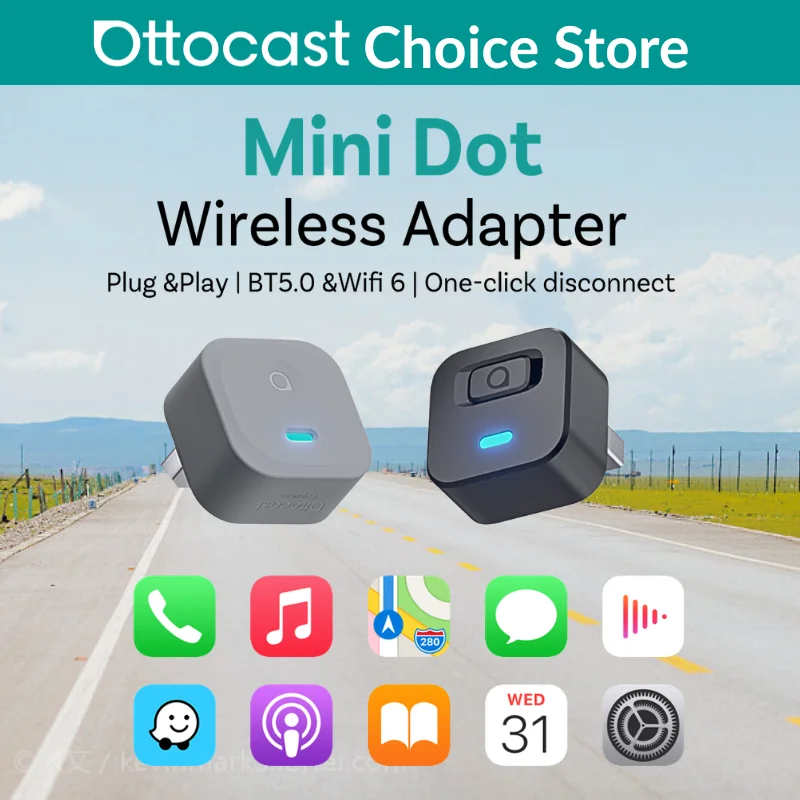 Ottocast Express Mini Dot Wireless Carplay Adapter Android Auto Dongle Wired to Wireless WiFi 6 Plug & Play for Audi Kia
