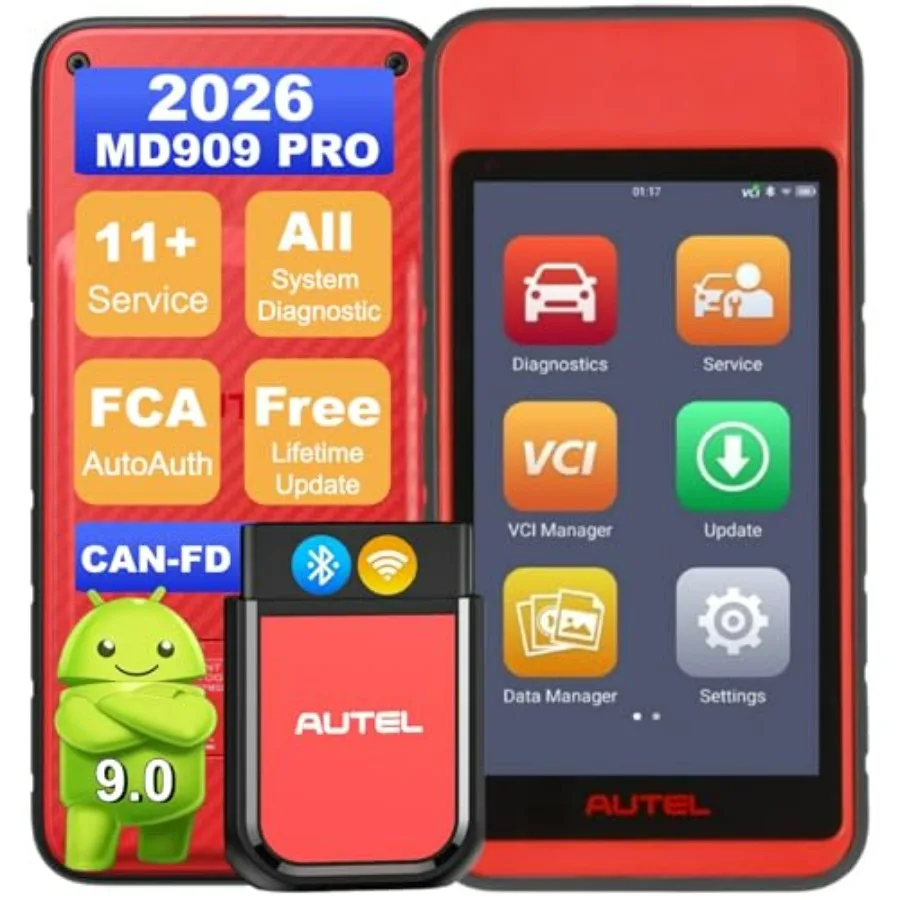 

Диагностический сканер MaxiDiag MD909 Pro OBD2 2026 с беспроводным подключением по Bluetooth, поддержкой всех систем, CAN FD, FCA, SGW и 11 сервисных функций