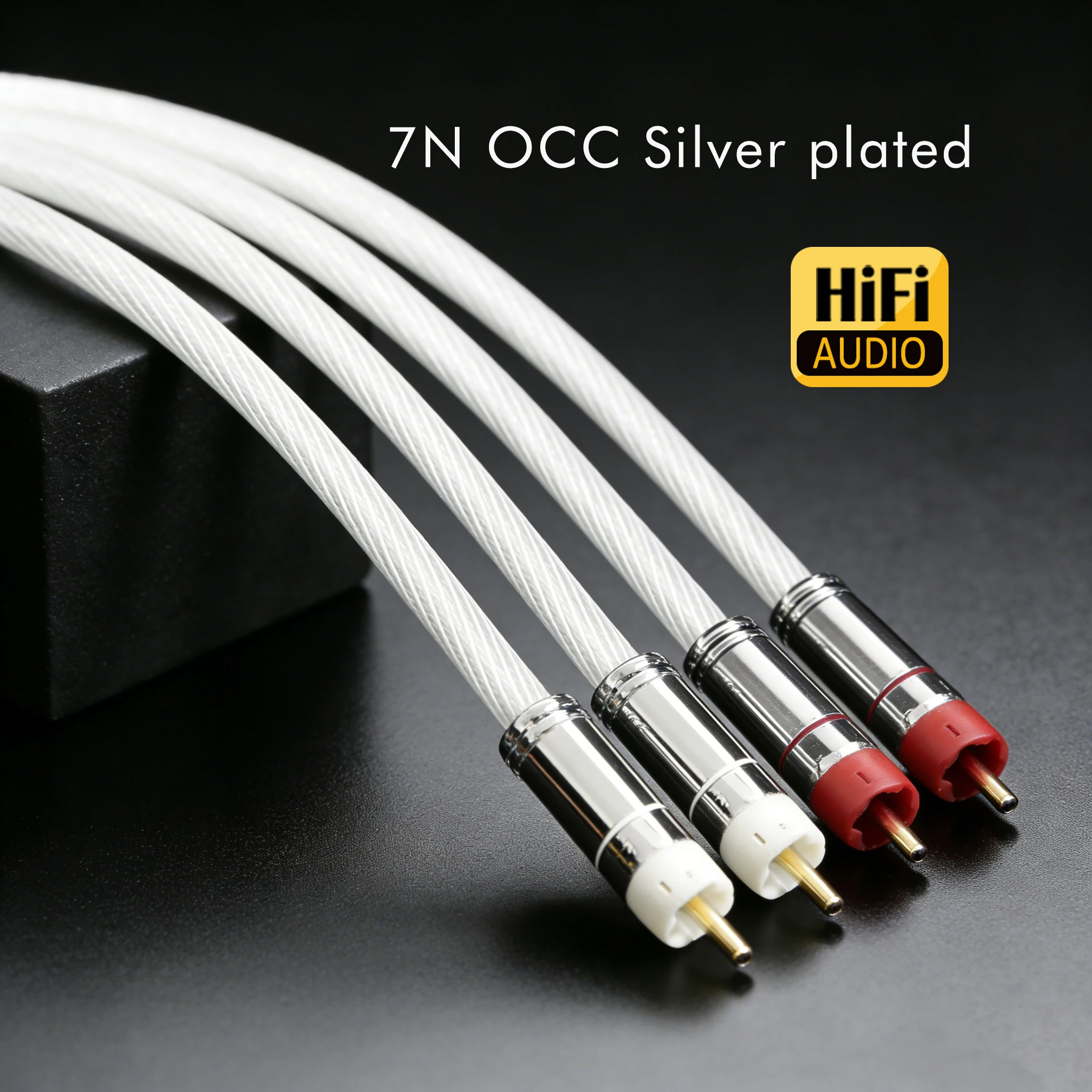 Pair RCA cable 7N OCC Silver plated RCA Connector Audio Cable 2RCA to 2RCA Male Plug Audio Cable for CD Amplifier