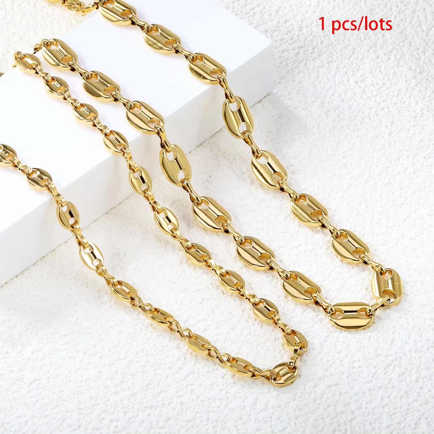 1 Pcs 6/8mm Stainless Steel Coffee Beans Chain Necklaces For Men Women Fashion Gold Color Hip Hop Jewelry Making