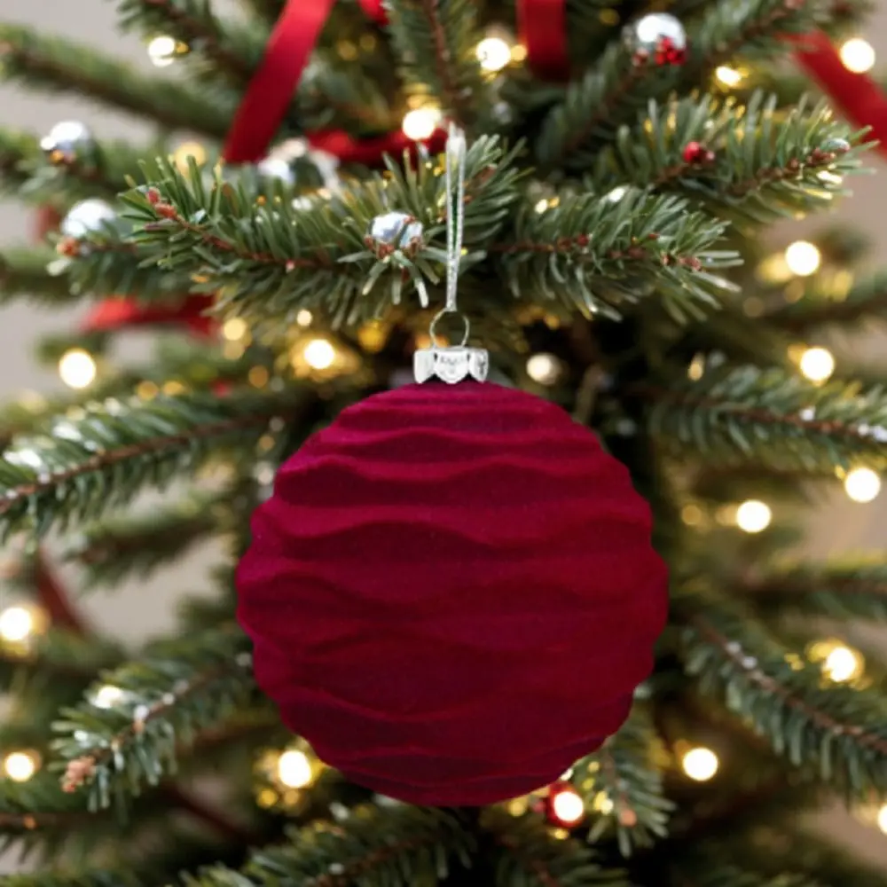 

4pcs Flocked Velvet Christmas Ball Shatterproof Decorative Christmas Tree Pendant Delicate Xmas Hanging Ornament Window