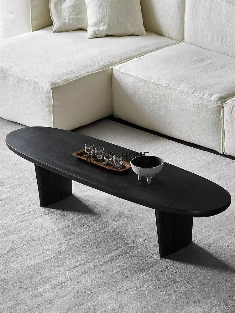 Log Coffee Table B & B Nordic Small Tea Table Simple Oval Black Solid Wood Table
