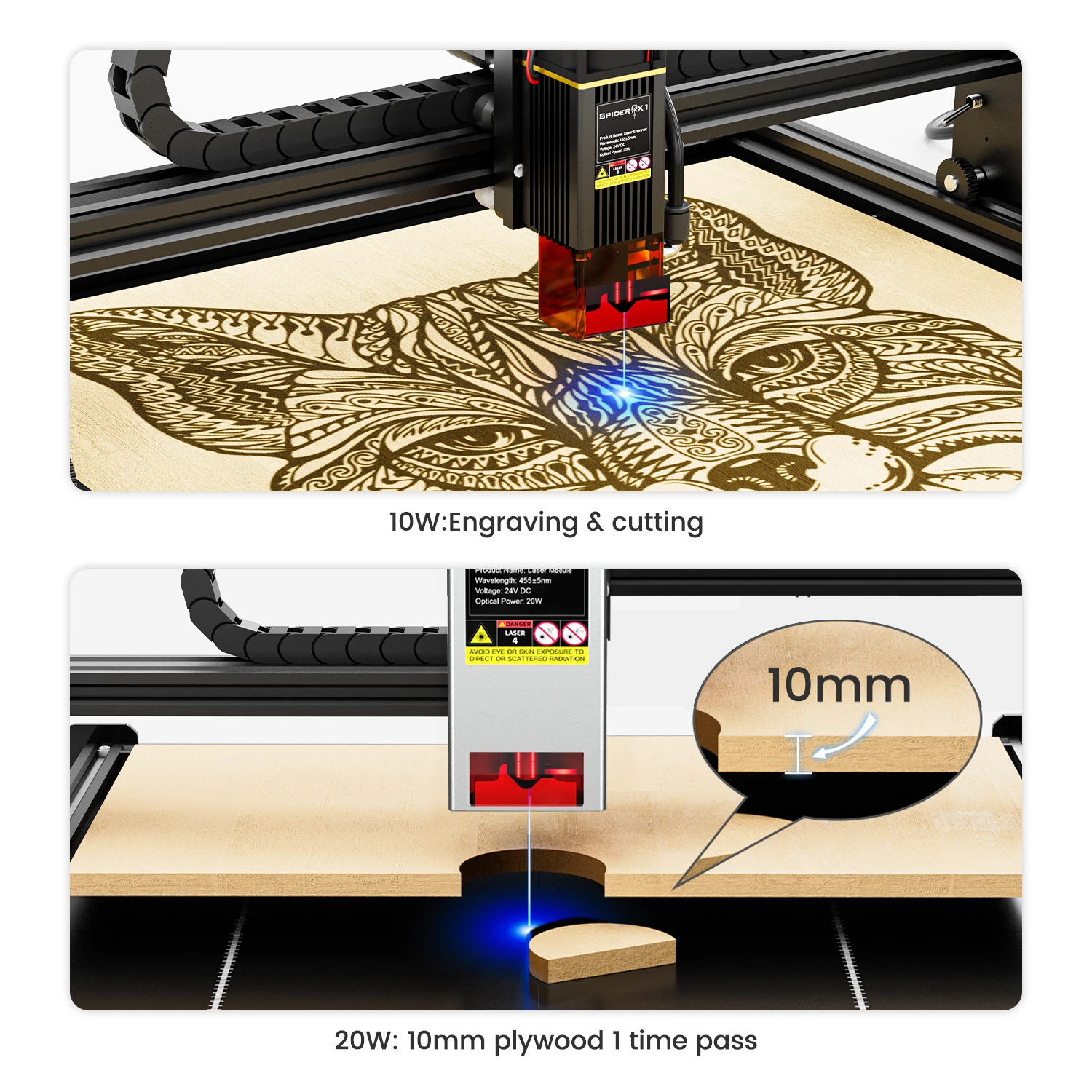 Tyvok Gravador a laser 10W / 20W X1S Grande formato Multi-tamanho Máquina de corte a laser Ferramentas DIY Papel Couro Madeira Plástico