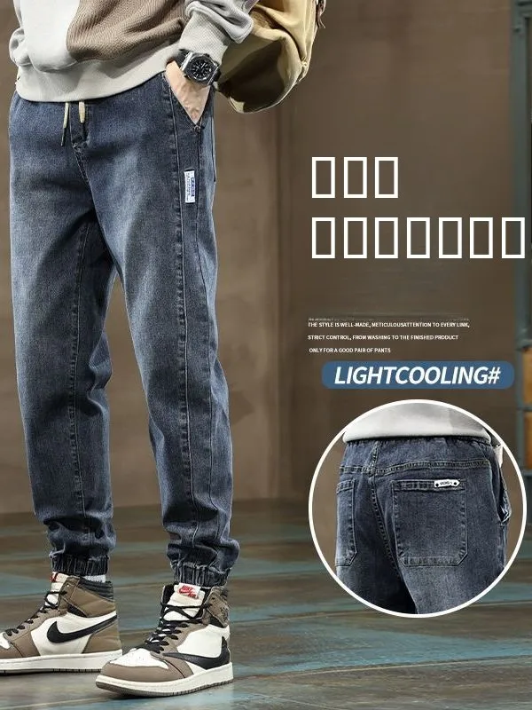 

Мужские свободные повседневные джинсы на весну-осень, прямые брюки с отворотами, рабочие штаны со средней посадкой из смесового полиэстера и хлопка