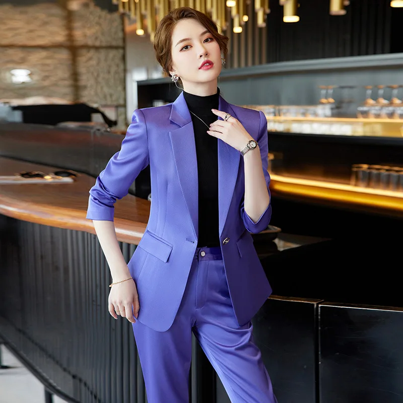 

White Suit Jacket Women's Summer New High-Grade Acetate Satin Suit Formal Wear Beautician Work Clothes