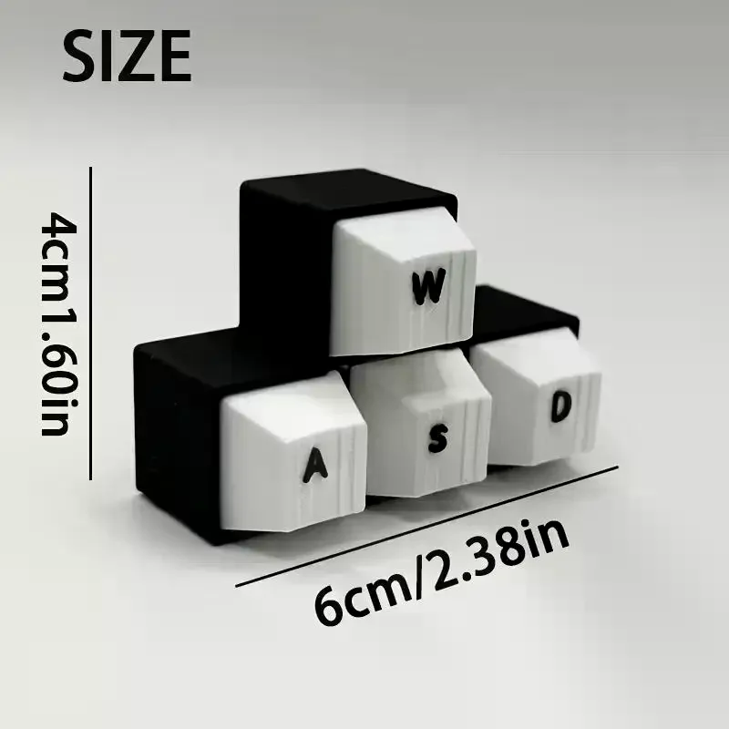 3D Printed WASD Keyboard Clicker Keychain Mini Fidget Clicker Toy Mechanical Switch Stress Relief Keyring Portable EDC Gaming Gi