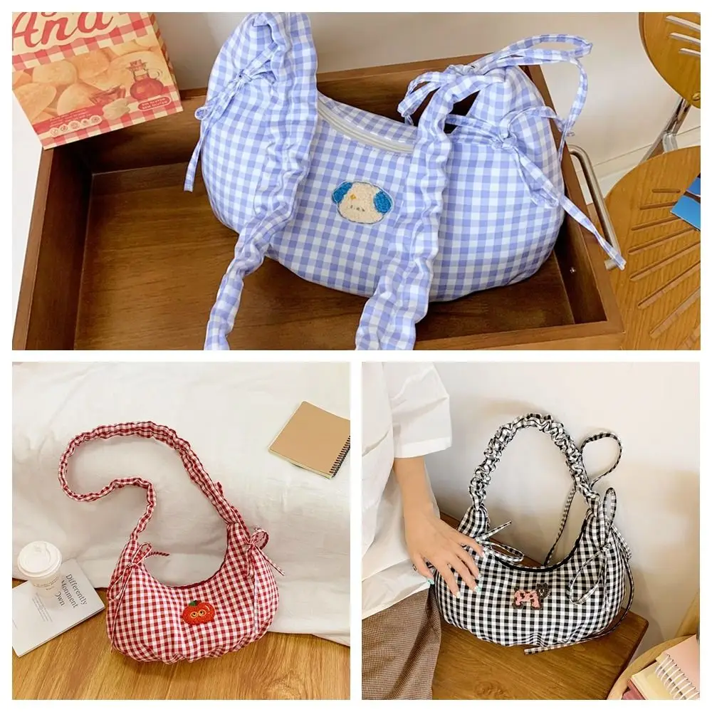 الكورية نمط منقوشة زلابية حقيبة الحلو الطازجة اللون Bowknot حمل حقيبة تحت الإبط النمط الرعوي مطوي حقيبة كتف السفر