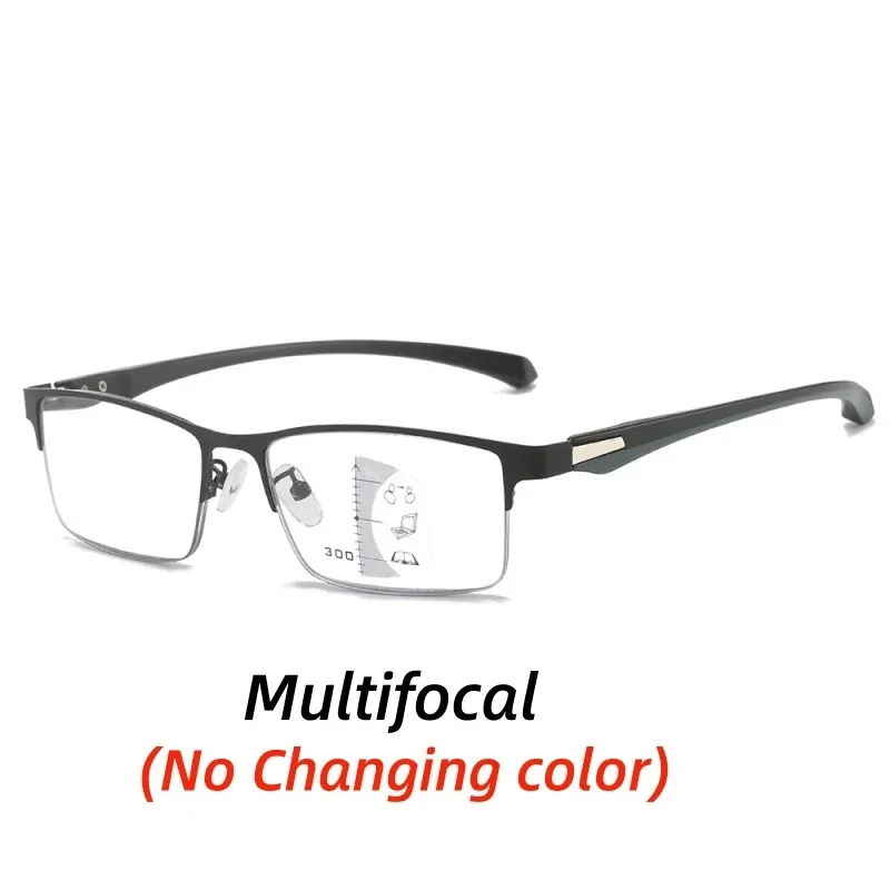 Progressive Multifokale Photochrome Lesebrille Anti-blau Licht Weit Anblick Gläser Männer Halb Rahmen Business Presbyopie Brille