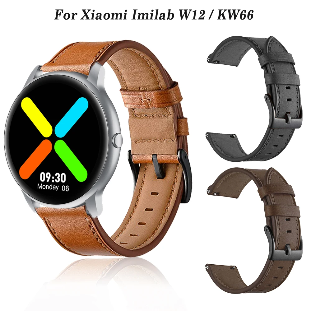 22mm Leather Smartwatch Strap For Imilab KW66 Sport Band Replacement Wristbands For Xiaomi Imilab W12 Watchband Accessories Belt