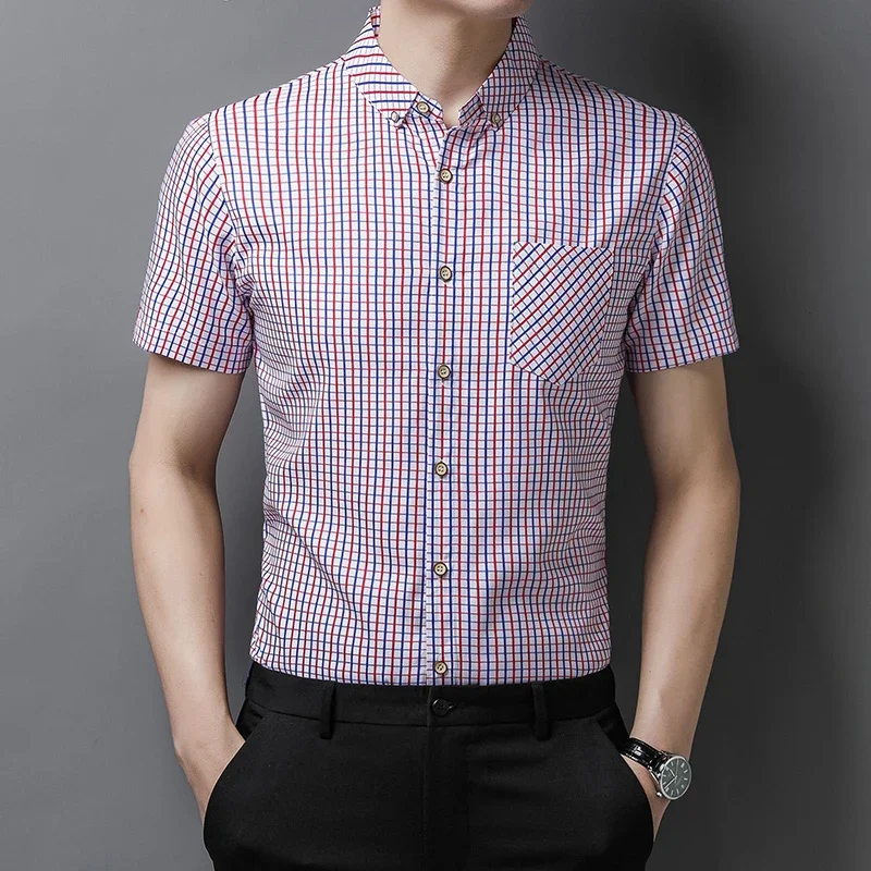 New Men's Casual Striped Short Sleeved Lapel Shirt for Summer Fashion Comfort No Ironing Wrinkle Resistant Top