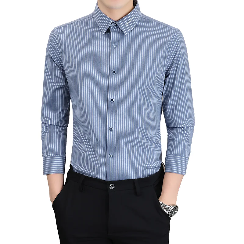 

Men's Fashion Long Sleeve Shirt New Arrival Wrinkle-Resistant Premium Business Striped Shirt Versatile Wear for Office Commute