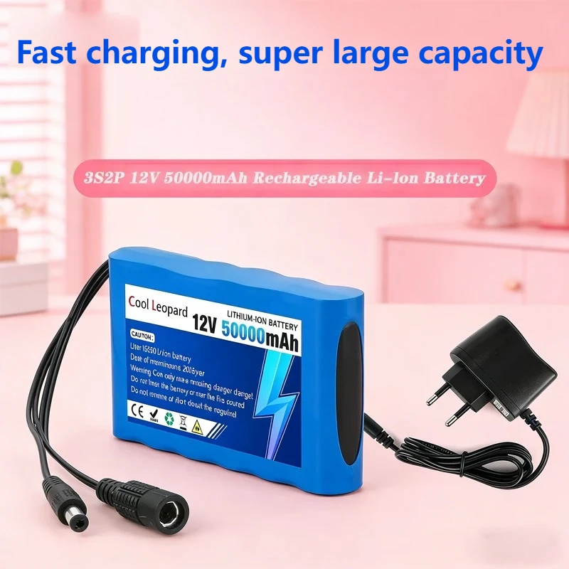 

100%Original 3S2P 12V 50000mAh Portable Super Rechargeable Lithium Ion Battery Pack Capacity DC CCTV Cam Monitor +12.6V Charger