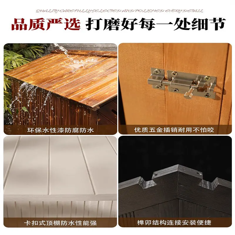 Outdoor wooden dog house kennel house villa large solid wood kennel warm rainproof pet nest enclosed cat house view 4