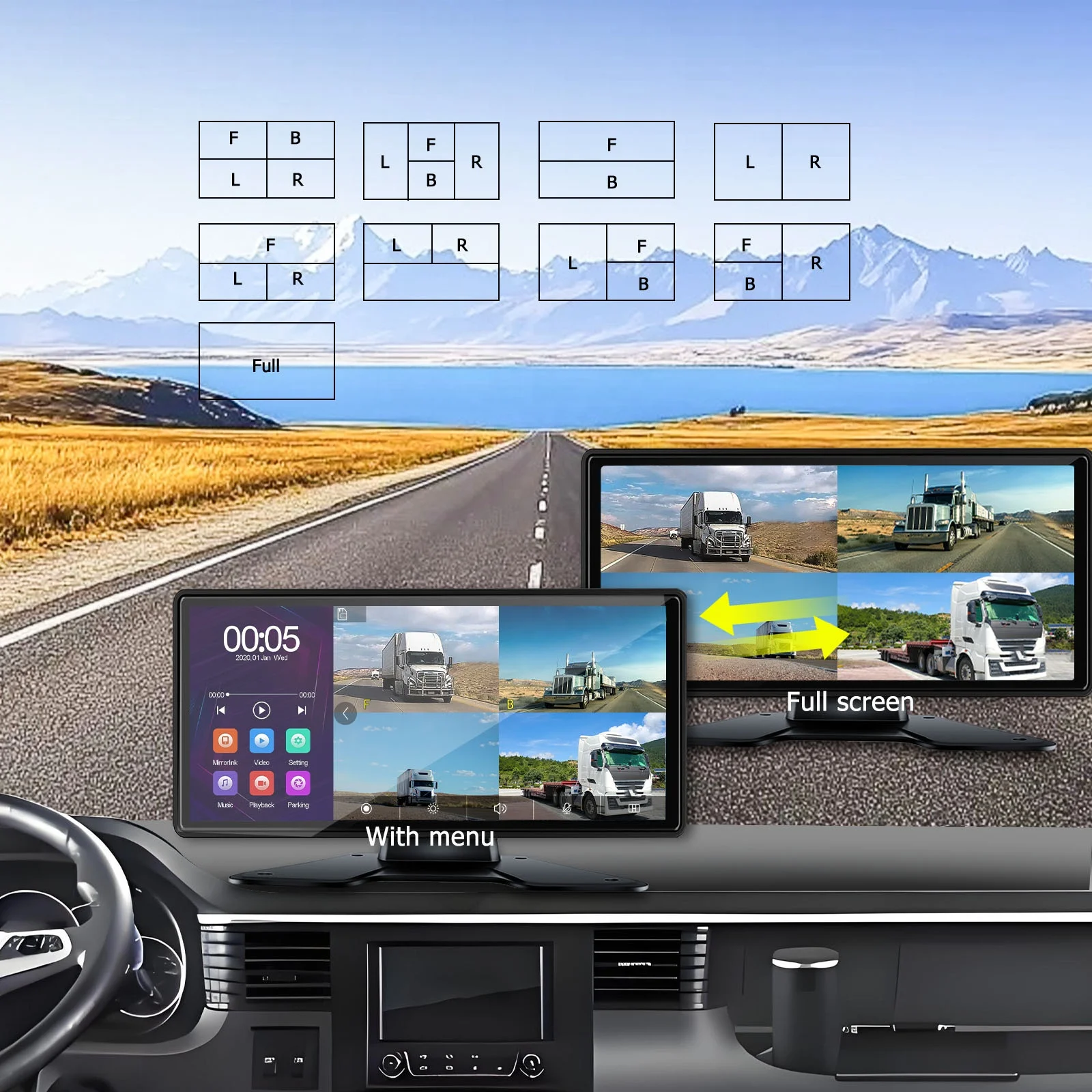 Touch Screen AHD 1080P Rear Camera Dash Cam Reversing Video 10.36 Inch Parking Monitor Loop Recording MP5 for Bus Truck Rv Ag
