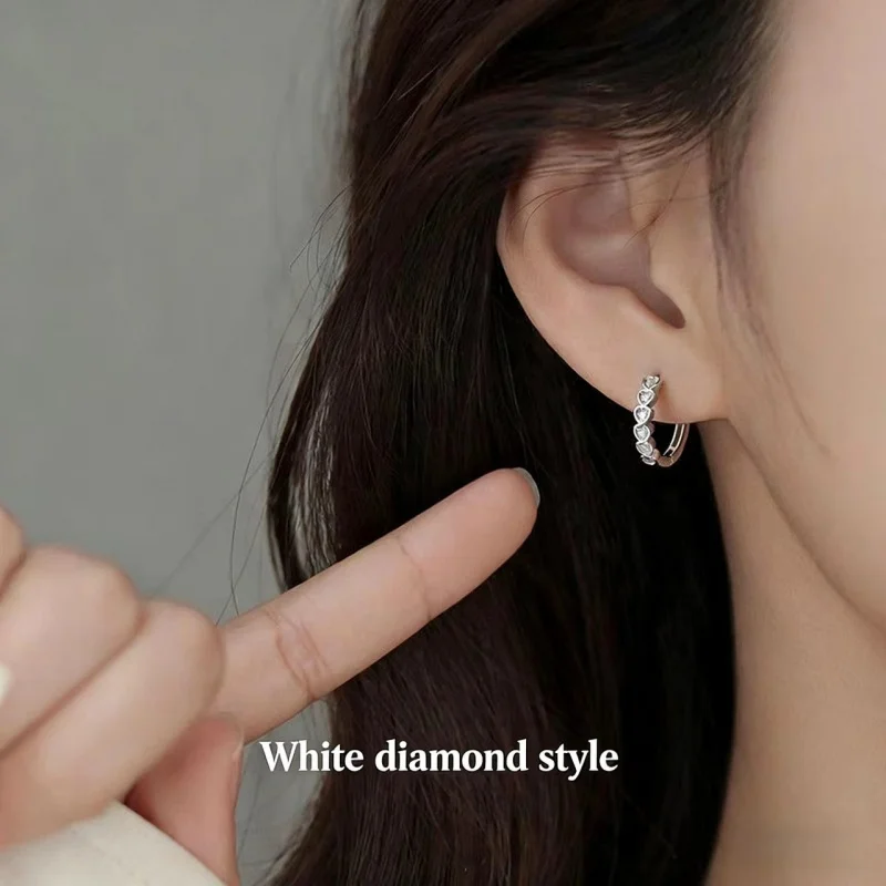 Bamoer Heart-Shaped Earrings 925 Sterling Silver Stackable Rainbow Zircon Ear Buckles for Women & Girls Fine Jewelry DIY Gifts