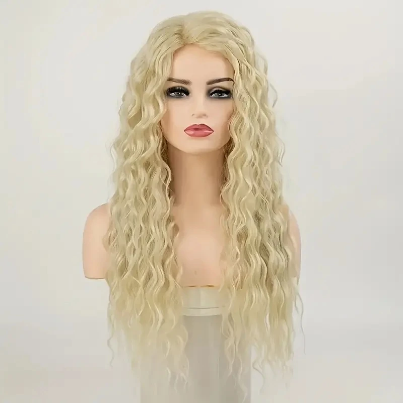 Highlight Blonde 26 Inch Long Curly Wavy Wigs Lace Front Wigs For Women Natural Looking Synthetic Soft Hair Wigs