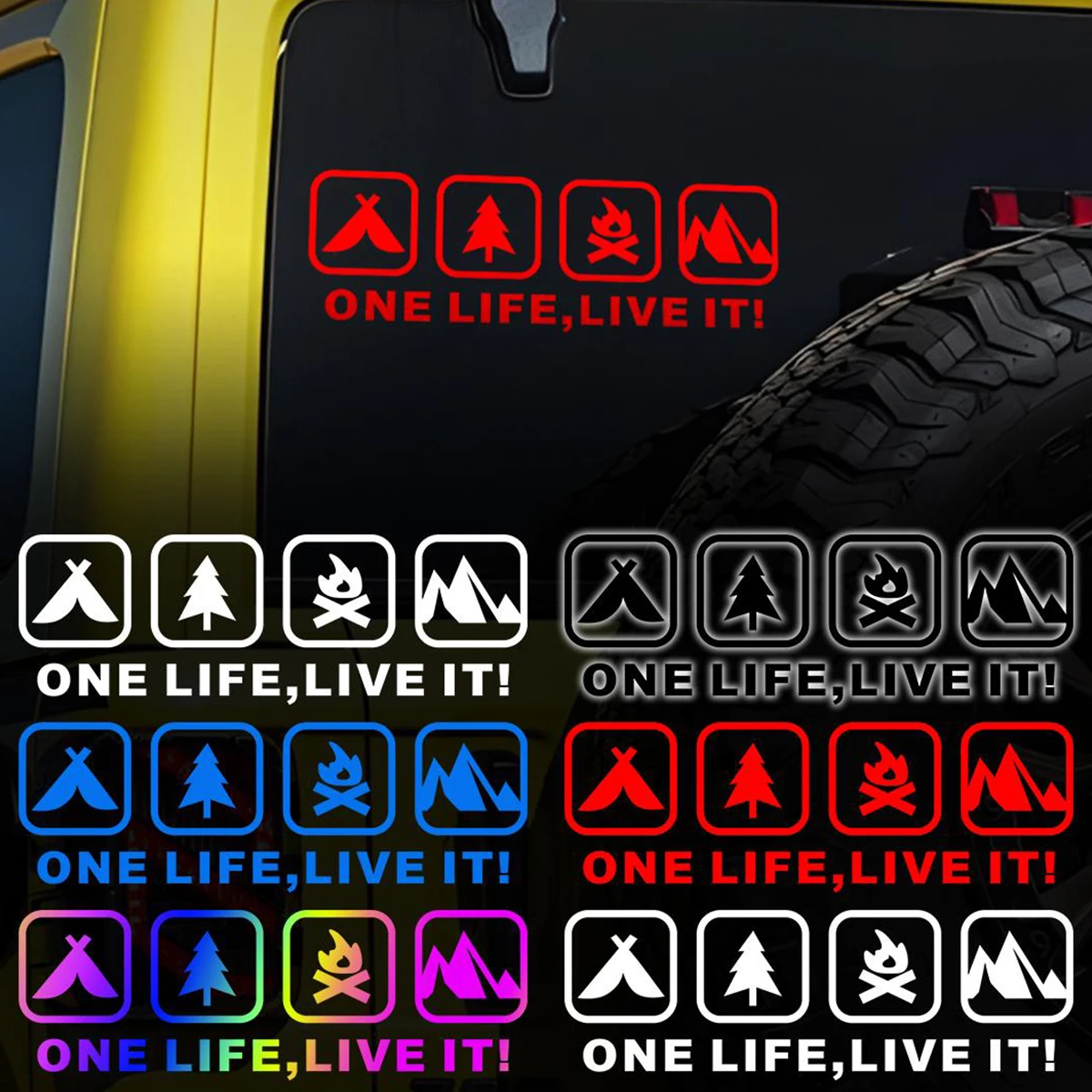

ONE LIFE,LIVE IT! Reflective JDM Car Vinyl Stickers Camping Campfire Outdoor Slogan FF-road Vehicle AUTO Decor Waterproof Decals