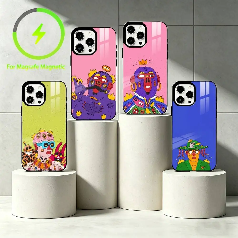 

O-Outsider Art Phone Case For iPhone 17 16 15 14 13 12 Pro Max Plus for Mirror Wireless Magnetic Cover