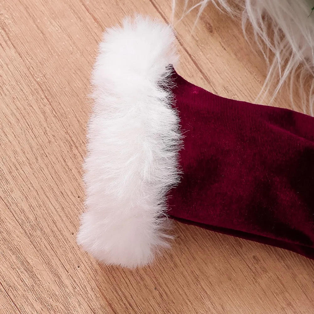 Urso líder bonito vestido de bebê carta vermelha impressa manga longa natal roupas infantis emenda de pelúcia vestidos de ano novo da menina