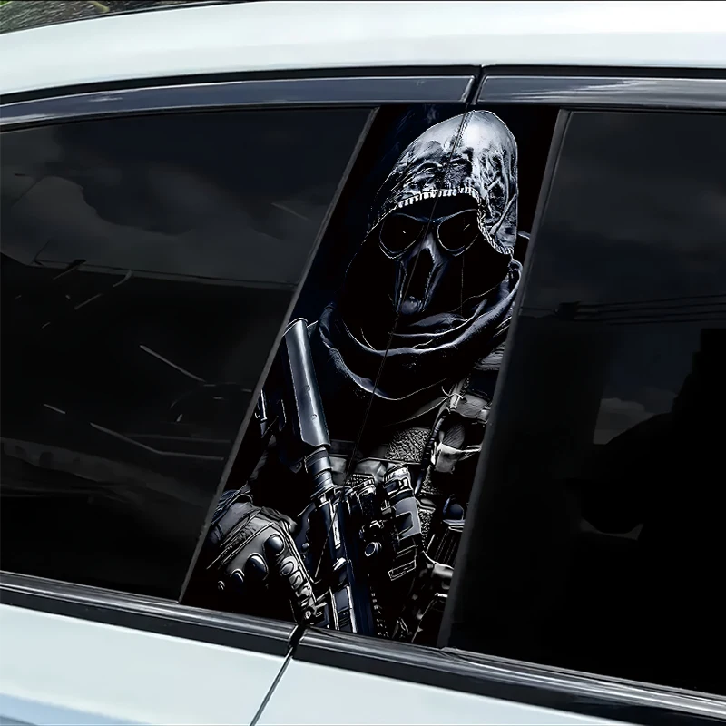 

2 pieces of car B-pillar stickers Skull Masked Soldier Vinyl protective film