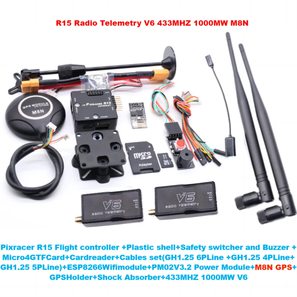 Pixracer-CONTROLADOR DE VUELO R15, piloto automático Xracer PX4 Pixhawk, M8N/M9N/M10, Radio GPS, telemetría V6, conjunto RC Quadcopter Ardupilot