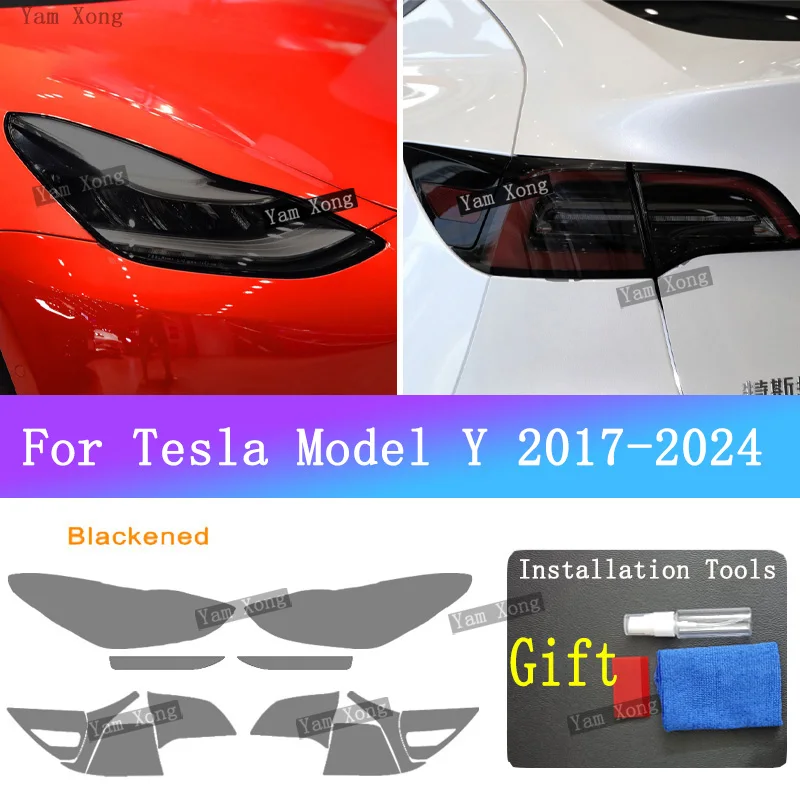 Para Tesla Model Y 2017-2024 Auto faro negro cubierta trasera película luz delantera luz trasera TPU películas protectoras blindadas transparentes