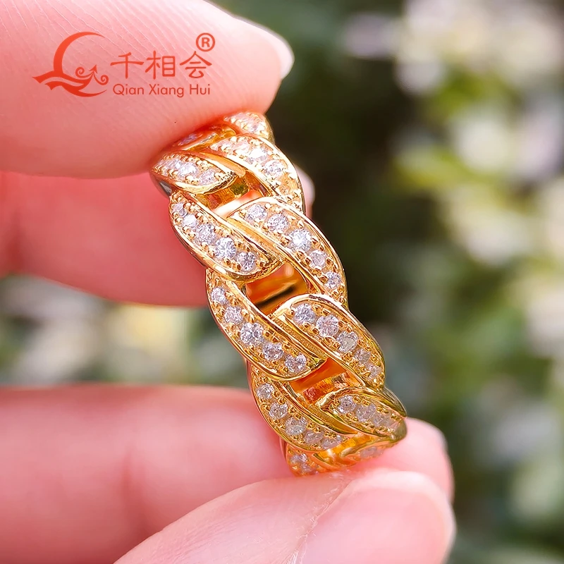 8mm 8 shape Cuban Link Hip Hop D VVS White Moissanite Ring 925 Sterling Silver Iced out Jewelry Unisex Dating Gift