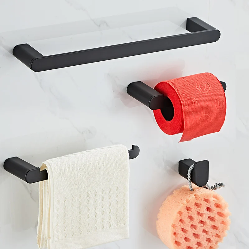 Bathroom Hardware Set Black Hook Towel Rail Bar Rack Bar Shelf Tissue Paper Holder Toothbrush Holder Bathroom Accessories