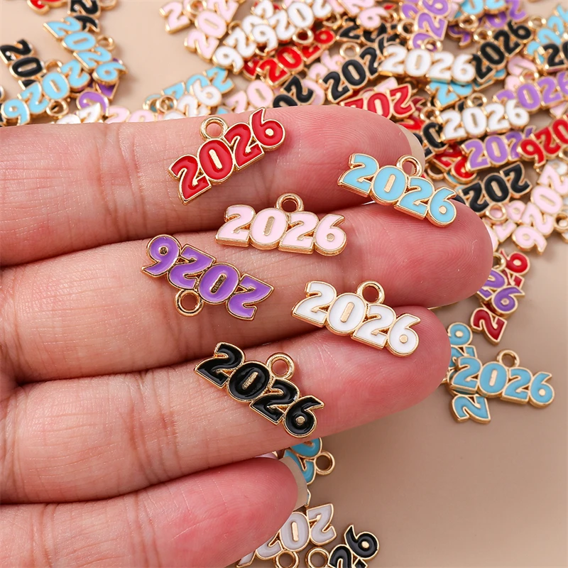 20 Stück 18x9mm Niedliche Emaille-Neujahrs-2026-Zahlen-Anhänger für Schmuckherstellung, Halsketten, Ohrringe, Armbänder, DIY-Bastelbedarf – Detail 3