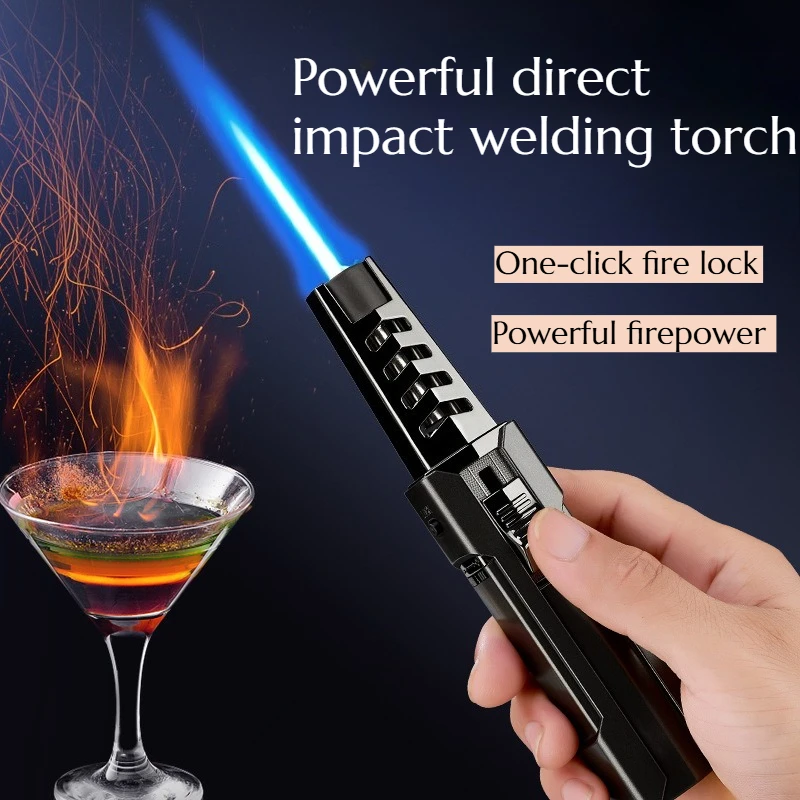 

High-quality Portable Windproof Powerful Direct-spray Metal Cigar Gun BBQ Moxibustion Lighter Cigarette Accessories Gift