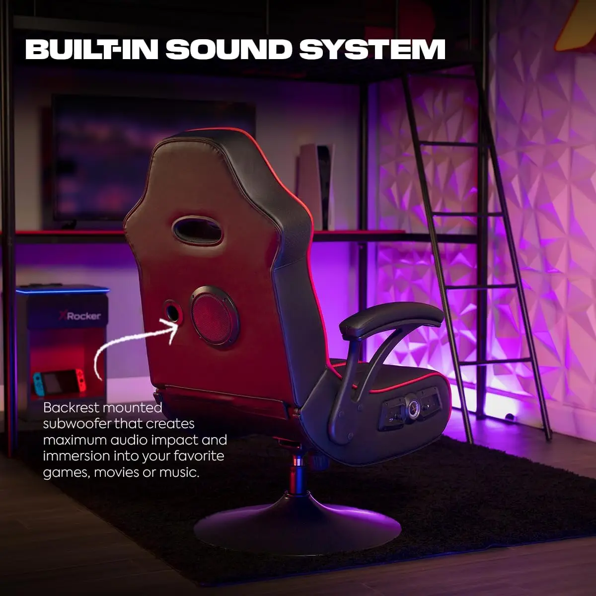 Torque Pedestal Gaming Chair, Áudio Bluetooth com Subwoofer e Vibração