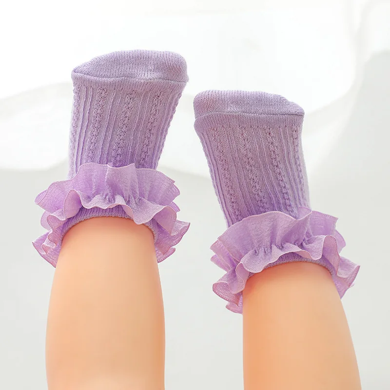 New Cute Kids Sock Newborn Toddlers Girls Ruffled Socks Frilly Cotton Ankle Baby Socks with Lacework Decoration