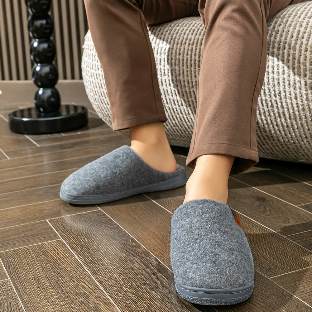 Winter-Herren-Filzpantoffeln mit TPR-Sohlen, Rutschfest, Memory-Schaum-Polsterung, Weich, Warm, Hochwertige Wohnzimmerschuhe – Detail 9