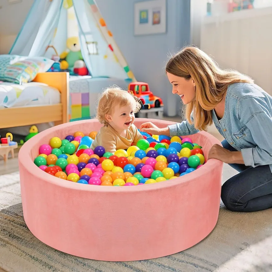 Poço de bola de espuma para bebês, 35.4 "x 11.8", poços de bola para crianças, cercadinho redondo macio para crianças, piscina de bolinhas com esponja de memória macia, ideal gi