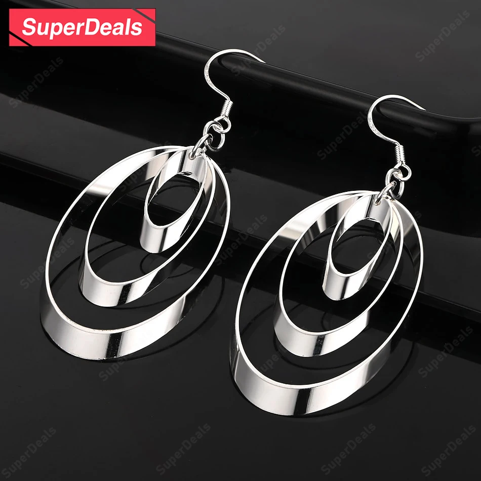 

SuperDeals 925 Sterling Silver Smooth Three Oval Drop Earring Women Wedding Birthday Christmas Party Gift Elegant Fine Jewelry