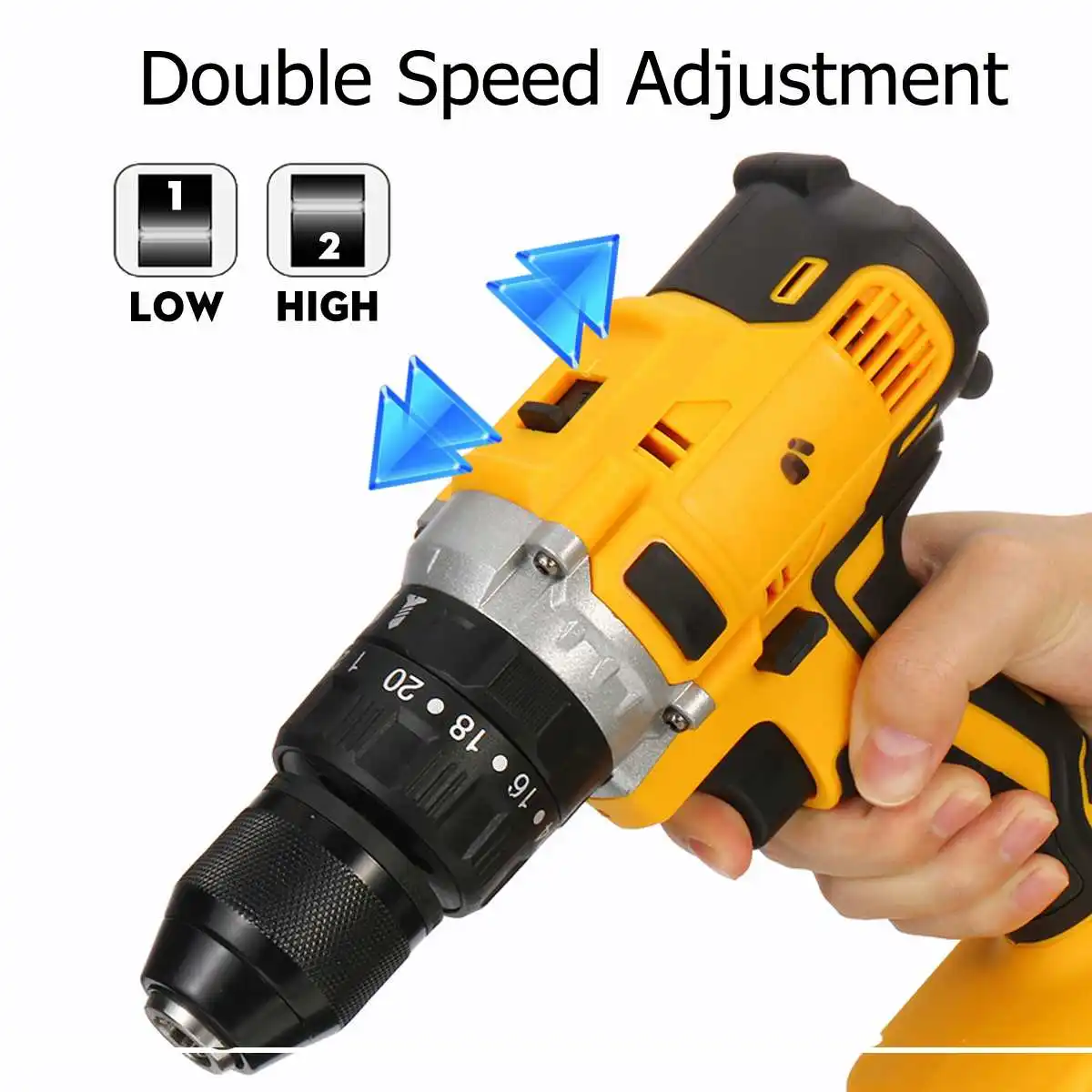 

100-240V AC Cordless 150Nm Torque Impact Drill Screwdriver Wrench 2 Speeds Adjustment LED Lighting with Large Capacity Battery