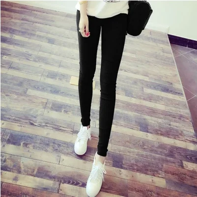 High Waist Thin Elastic Black 9-Length Women's Leggings Autumn Long Pants Student Tight Pencil Pants Spring Polyester Fabric