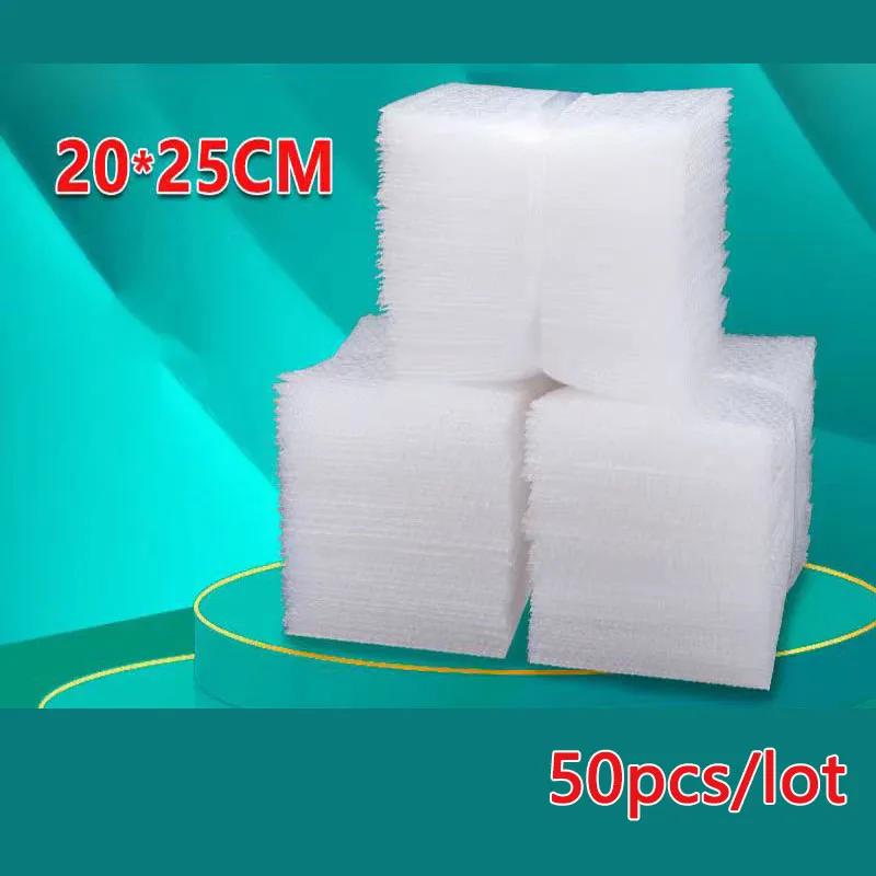 50Pcs Plastic Bubble Bag Protective Wrap Envelope White Bubble Foam Packing Bags PE Clear Shockproof Bag Double Film Cushioning