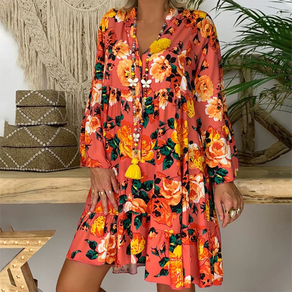 Sukienka oversize dla kobiet Odzież 2023, wiosna Plus Size Boho Beach Floral Mini sukienka Duży rozmiar Kobieca długa spódnica Vestid