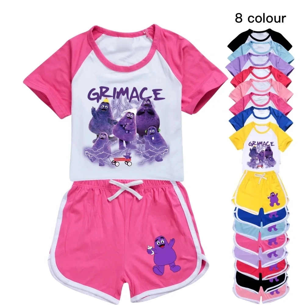 Grimace Shake Kids Clothes Summer Baby Boys Girls Casual T-shirt +Short Pants Sport Outfits Children Tracksuits Pajamas Suit