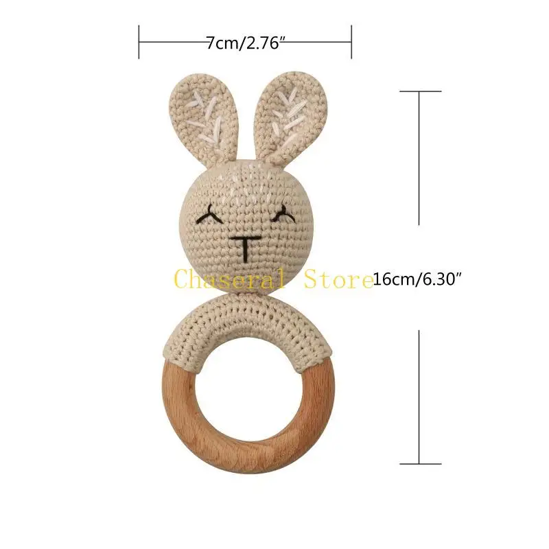 E7ce Thỏ móc vòng bằng gỗ mọc răng rầm rỡ Amigurumi cho bé cũi đồ chơi