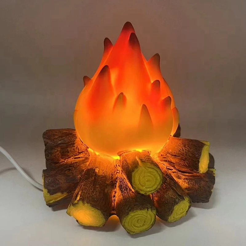 Luz LED nocturna 3D, fuego de madera falsa, adornos decorativos de escritorio, llama de carbón simulada, suministros brillantes