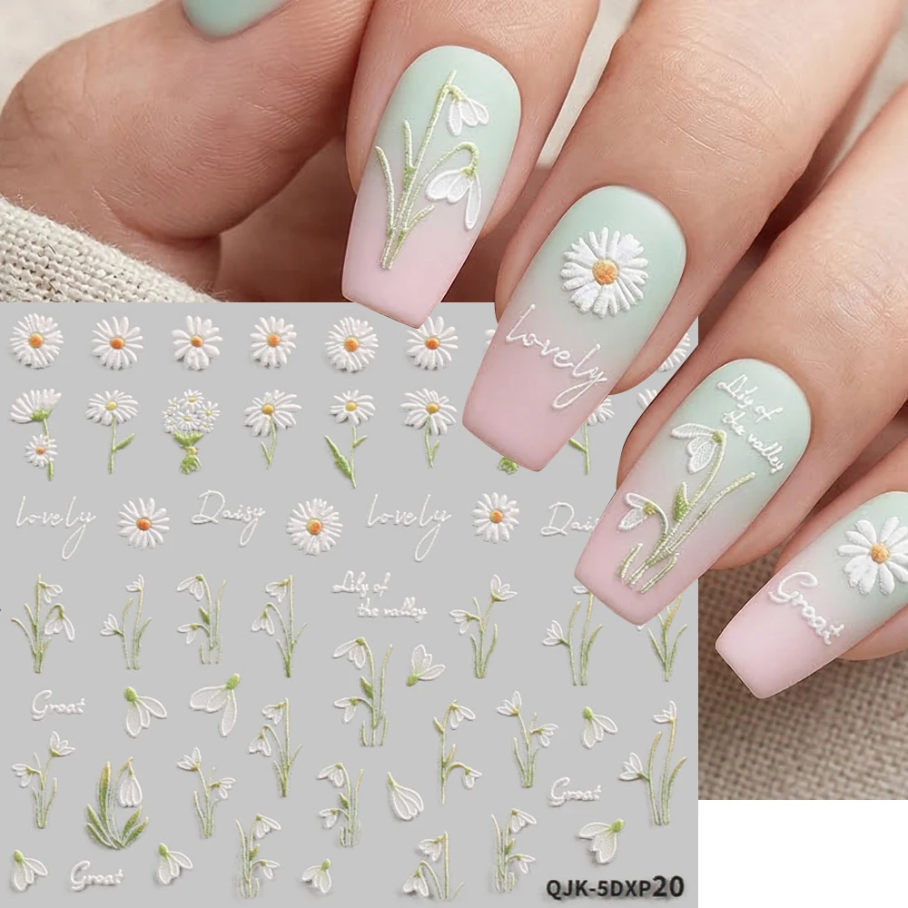 1 Stück Frühlingsblumen Blätter 3D Nagelkunst-Aufkleber Blüten Farbverlauf Florale Muster Gänseblümchen Rose Lavendel Nagelsticker DIY Maniküre Dekoration
