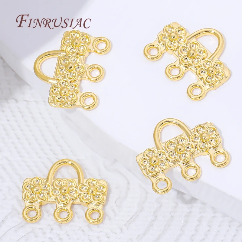 18K Gold Plated Flower Bag Shape 3-Loop Earring Connector Charm Brass DIY Jewelry Making Findings For Women Earrings view 5