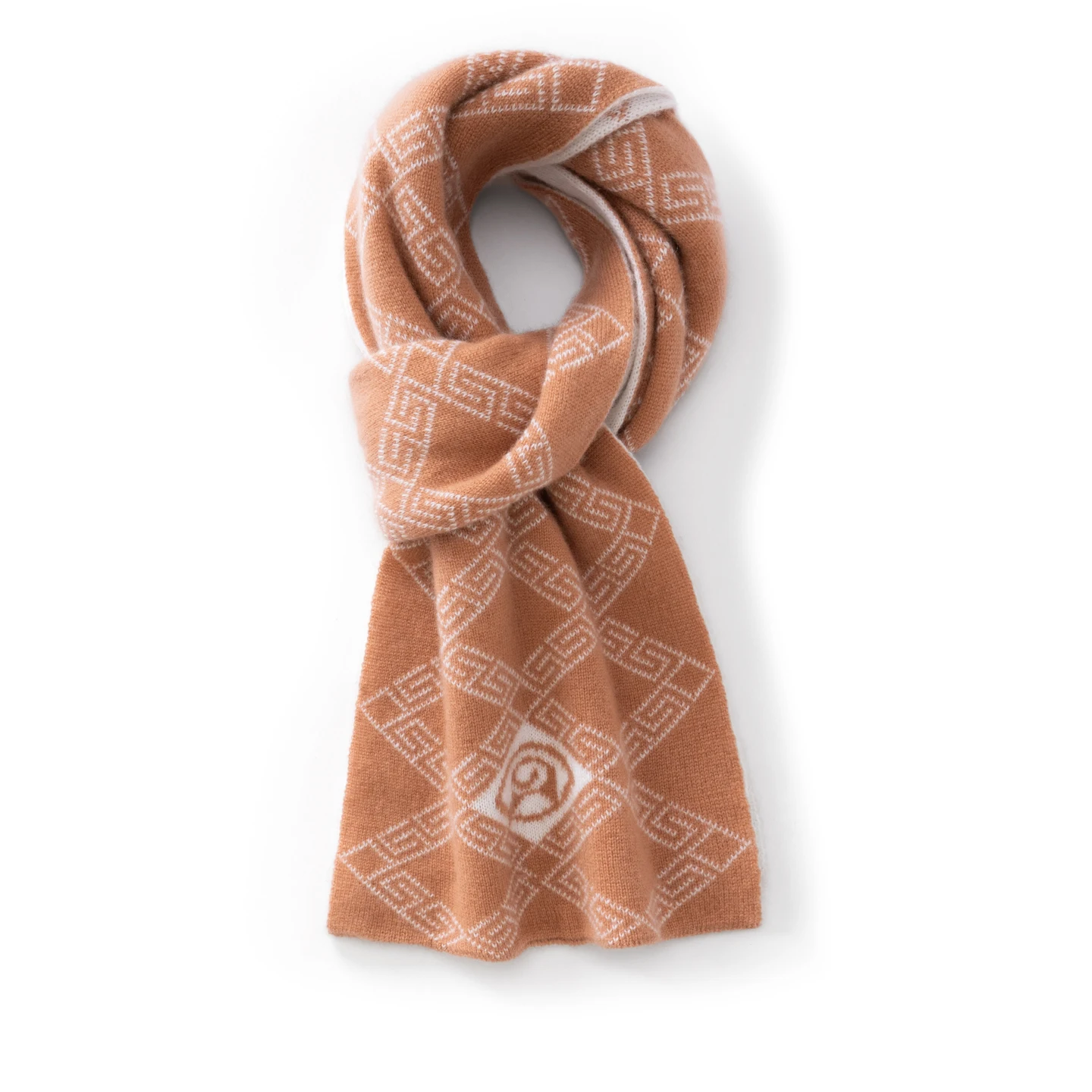 KOIJINSKY 35% Cashmere Diamond Jacquard Scarf 160×25cm, Soft Warm Retro Neck Warmer for Winter Daily Wear & Gift