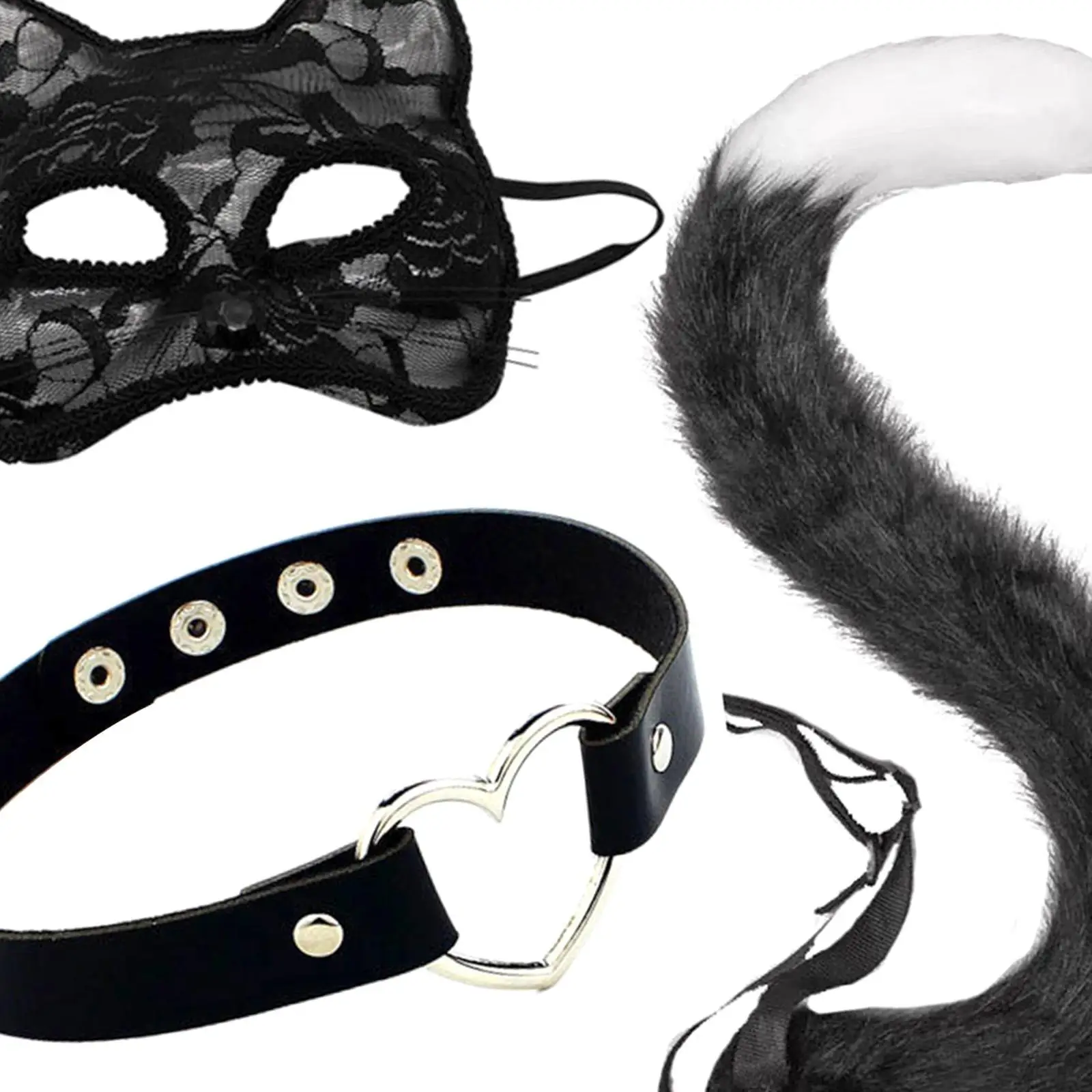 Kattenoren en staart Set Leuke Halloween-gezichtsbedekking Comfortabel verkleedbaar voor feesten Prom Ballen Feest Show Carnavals