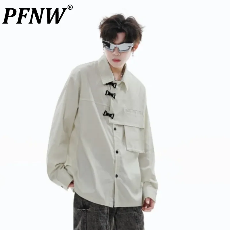 

PFNW Chinese Style Irregular Single Breasted Design Shirts Long Sleeve Metal Buckle Lapel Trendy Male Tops 2024 New Tide 28W5260