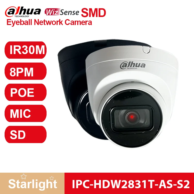 

Dahua IPC-HDW2831T-AS-S2 8MP 4K Starlight Eyeball Network Camera POE H.265 IR 30m IP67 Outdoor IP Camera Built-in Mic SD Card